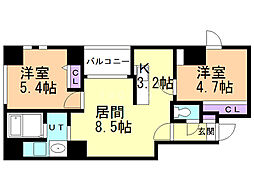 東十字街マンション 2LDKの間取図画像