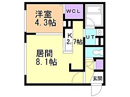 グランデューク八軒ジェネ 1LDKの間取図画像
