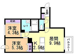 ヴェリタス西町 2LDKの間取図画像