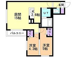 GRANDUKE八軒 2LDKの間取図画像