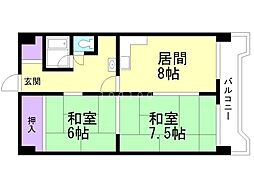 宏友ハイツ 2DKの間取図画像