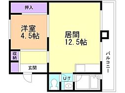 ビレッジハウス富丘1号棟 1LDKの間取図画像