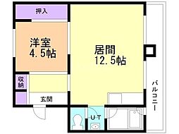ビレッジハウス宮の沢6号棟 1LDKの間取図画像