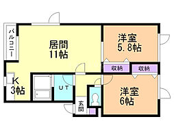 オーラム 2LDKの間取図画像