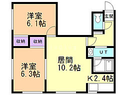 ヒルズ富丘 2LDKの間取図画像