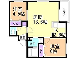 ブランシャール宮の沢 2LDKの間取図画像
