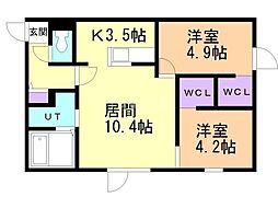 Riviere手稲Avance 2LDKの間取図画像