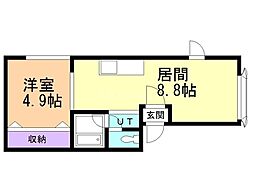 レッツリブ西野 1DKの間取図画像