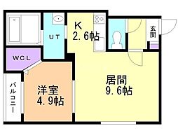 札幌市西区西野一条7丁目アパート 1LDKの間取図画像