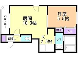 メイプルメゾン二十四軒 1LDKの間取図画像