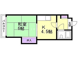 ヒルサイド山の手フラット 1DKの間取図画像