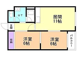 サン山の手 2LDKの間取図画像