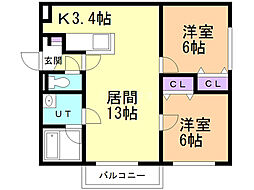 富丘ベース 2LDKの間取図画像