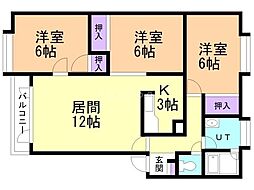 ノースウイングB 3LDKの間取図画像