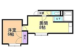フラットU 1LDKの間取図画像