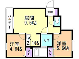 ロワ・クレール 2LDKの間取図画像