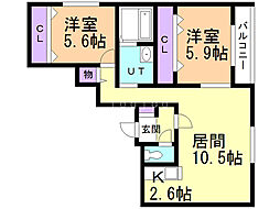 グレイス琴似 2LDKの間取図画像