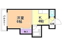 グリーンホームズ 2階1Kの間取り