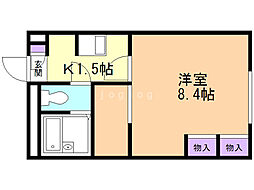 レオパレス平岸高台 2階1Kの間取り