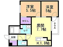 カサトレス美園 1階2LDKの間取り