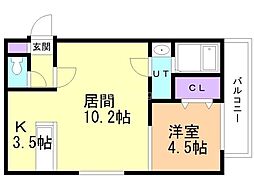Azulドーム前 3階1LDKの間取り