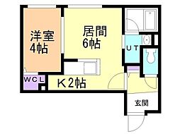 札幌市営南北線 南平岸駅 徒歩6分の賃貸マンション 4階1LDKの間取り