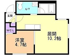 札幌市営東西線 菊水駅 徒歩5分の賃貸マンション 2階1LDKの間取り