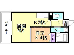レガートタワー月寒中央 8階1LDKの間取り