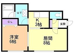 ノースタウン月寒 4階1LDKの間取り