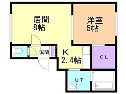 グランメール月寒中央公園 2階1LDKの間取り