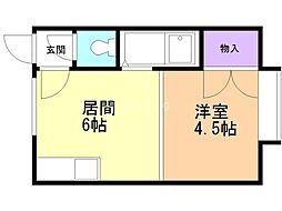 シャトレー平岸2 2階1DKの間取り