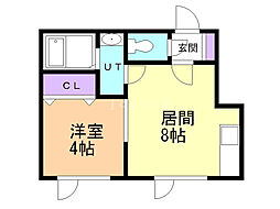 アークコート月寒中央II 2階1LDKの間取り
