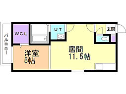 クレステージ西岡 4階1LDKの間取り