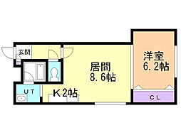 アークガーデンシティＡ 2階1LDKの間取り