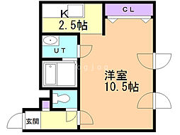 セジュール美園 4階1Kの間取り