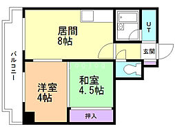 デポ中の島 6階2DKの間取り