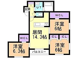 札幌市営東豊線 福住駅 徒歩11分の賃貸マンション 3階3LDKの間取り