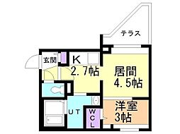 Ｅａｒｅｎｄｅｌ平岸(エアレンデル平岸) 1階1DKの間取り
