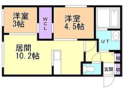 札幌市営南北線 平岸駅 徒歩4分の賃貸マンション 4階2LDKの間取り