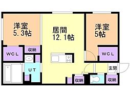 札幌市営南北線 南平岸駅 徒歩3分の賃貸マンション 4階2LDKの間取り