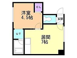 ＡＲＳＳｕｎＣｏｕｐｏＢ 3階1DKの間取り