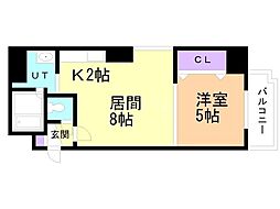 パークヒルズ中の島21 1LDKの間取図画像