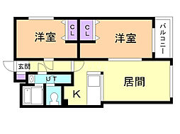 グランイースト真栄 2LDKの間取図画像