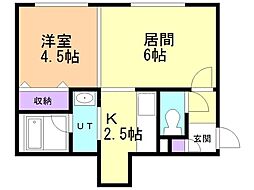 フォーユー美園A 1DKの間取図画像
