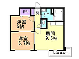 シャイニングドリーム 2DKの間取図画像