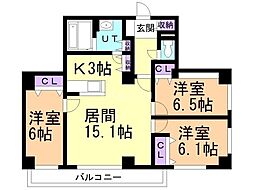 パレットハイツ平岸 3LDKの間取図画像