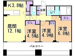 グランファーレ学園前ステーションサイド 3LDKの間取図画像