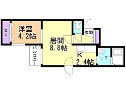 サンステージトヨヒラ3-3 1LDKの間取図画像