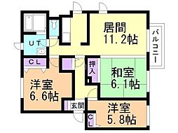 オークヒルコートE 3LDKの間取図画像