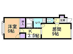 カトレアハイム 1LDKの間取図画像